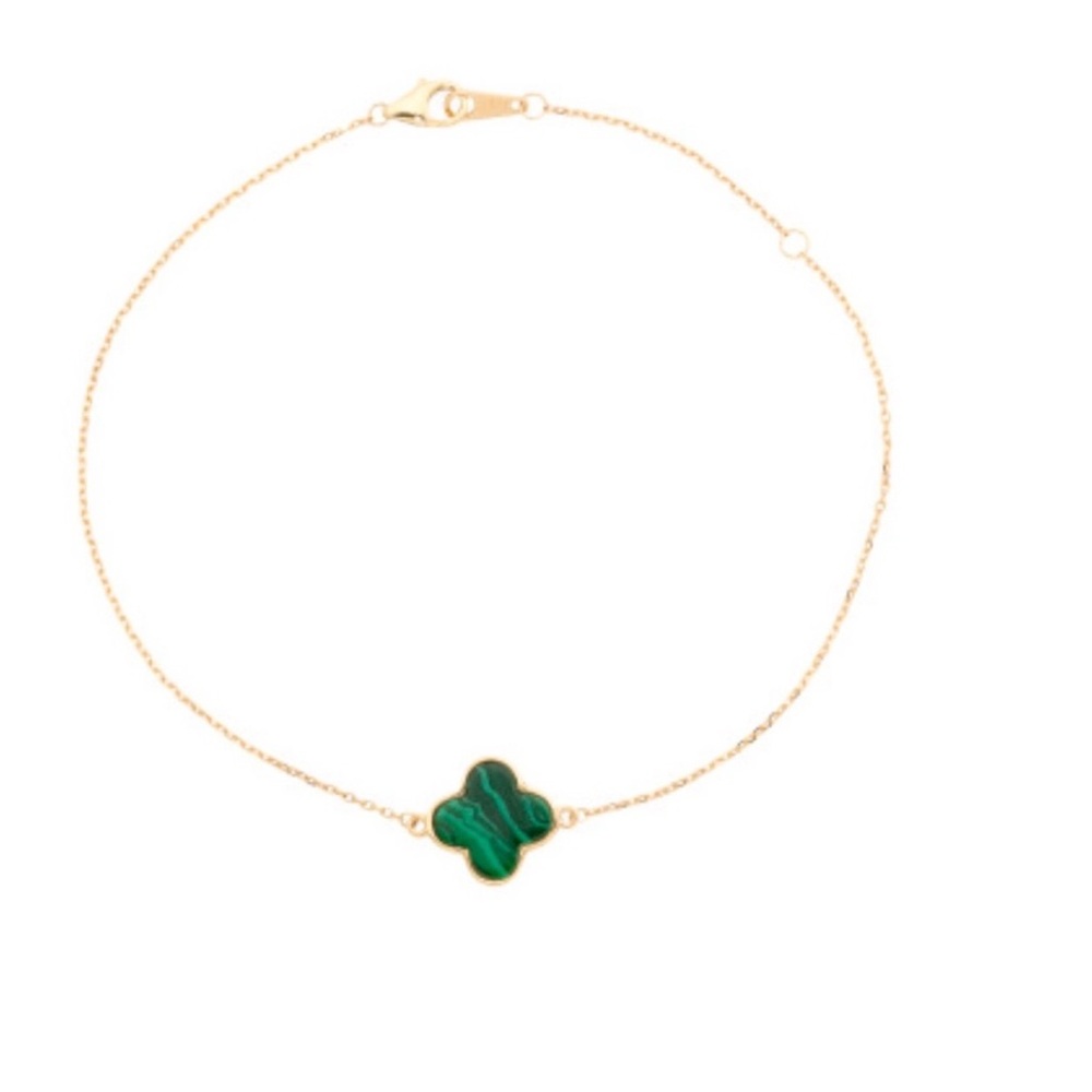 14K Gold Malachite Clover Motif Bracelet - NEW